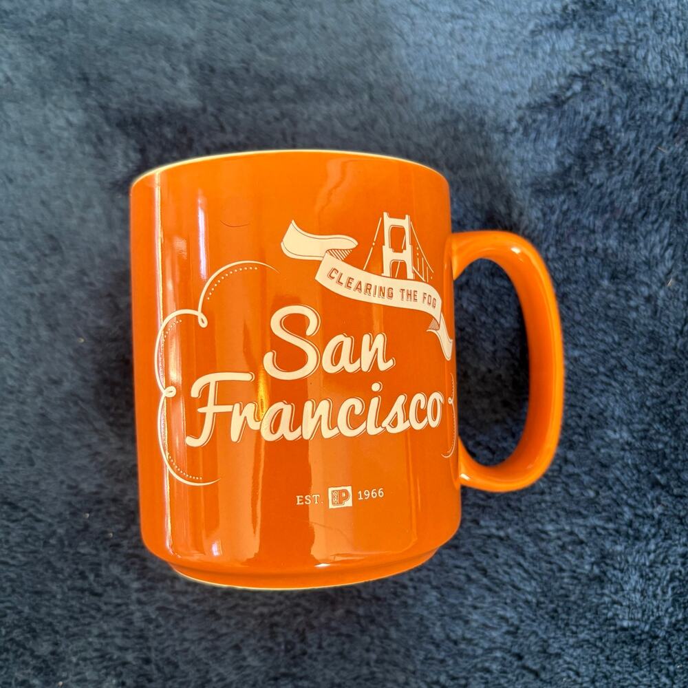 Peet’s Coffee San Francisco Mug Orange Golden Gate Bridge Clearing the Fog BIA